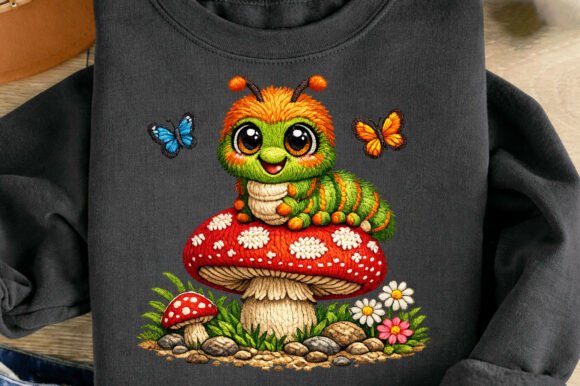 Charming Whimsical Caterpillar Faux Embroidery