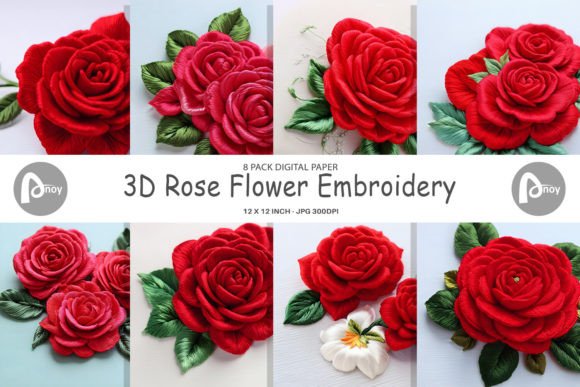Explore Digital Paper 3D Rose Embroidery