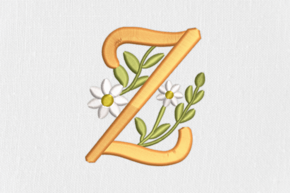Feathered and Leafy Z: A Delicate Embroidery Gem