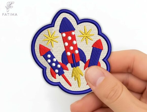 Patriotic Rocket Patch: A Festive Embroidery Design