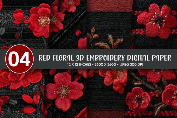 Review: Red Floral 3D Embroidery Digital Paper
